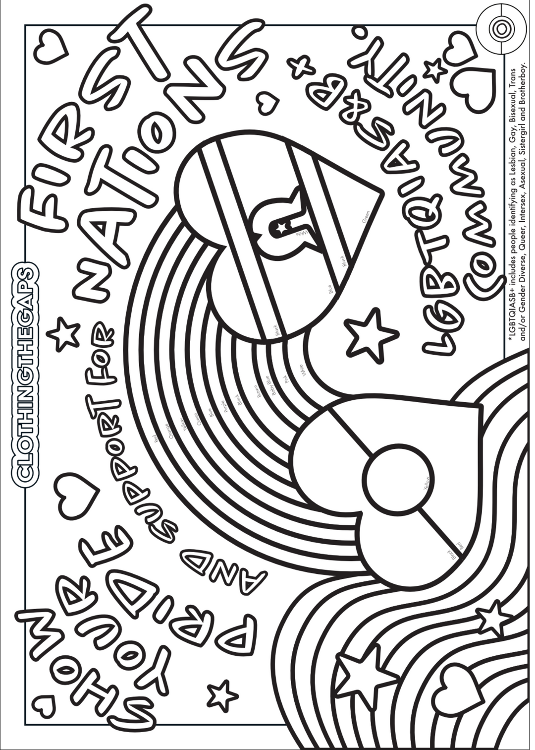 Blak Rainbow Luv colour in page - alternate design. Clothing The Gaps.