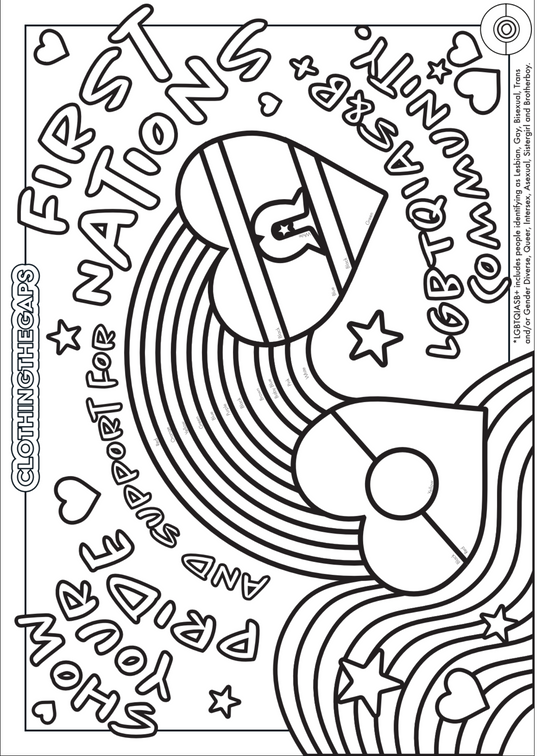 Blak Rainbow Luv colour in page - alternate design. Clothing The Gaps.