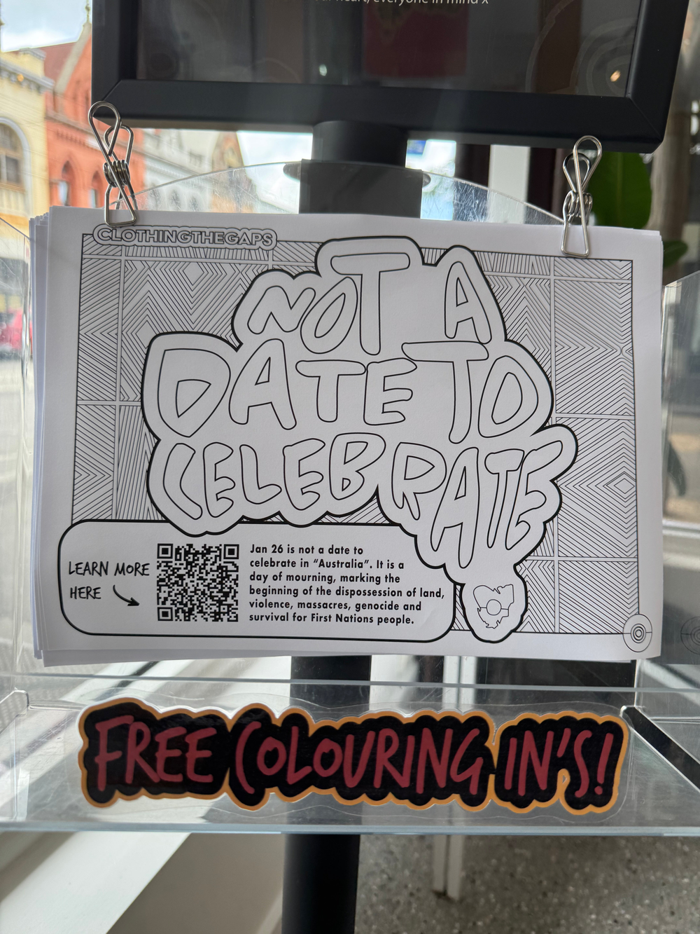 Not A Date To Celebrate colour in sheet displayed in-store. Clothing The Gaps.