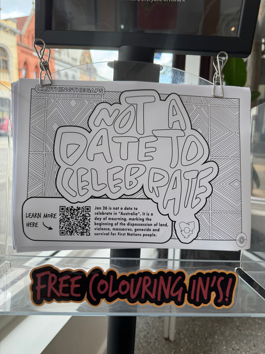 Not A Date To Celebrate colour in sheet displayed in-store. Clothing The Gaps.