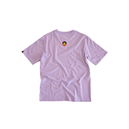 Clothing The Gaps. KIDS Ltd Ed. Lilac 'Always Was, Always Will Be' Tee. Light lilac purple died t-shirt. With a Black, yellow and red 'always was always will be' text screen printed in left corner pocket sized.